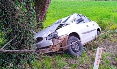 Três pessoas ficam feridos após carro colidir contra árvore na SC-355