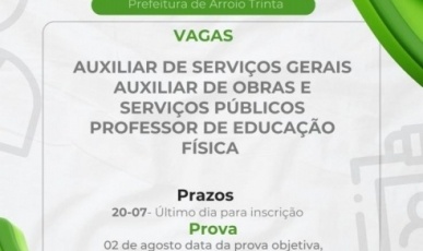 Arroio Trinta abre inscrições para Processo Seletivo com vagas em três áreas
