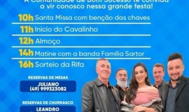 Comunidade de Bom Sucesso em Iomerê realiza Festa do Colono e Motorista neste domingo (26)